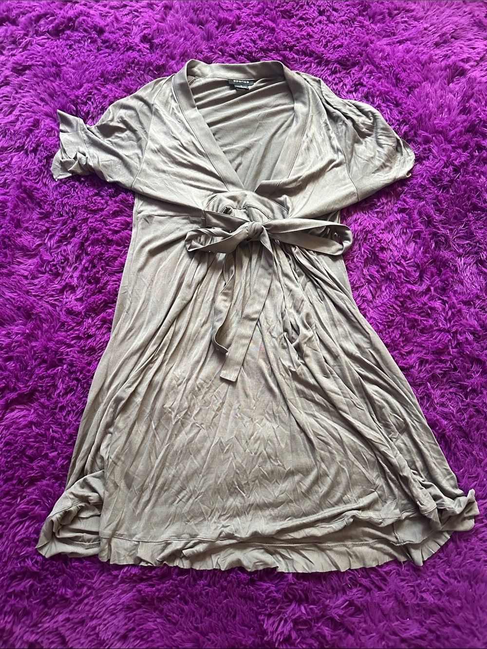 SPENCE Taupe Tie-Waist Midi Dress